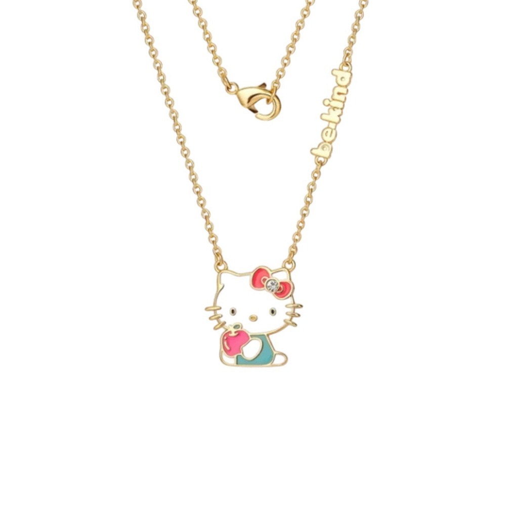 Hello Kitty‎ Crystal Bow Apple Gold "Be kind" 18" Necklace Charm Pink Teacher